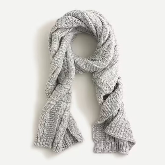 NWT J.Crew Cable-knit Pointelle Scarf, Gray, Onesize - Picture 1 of 4